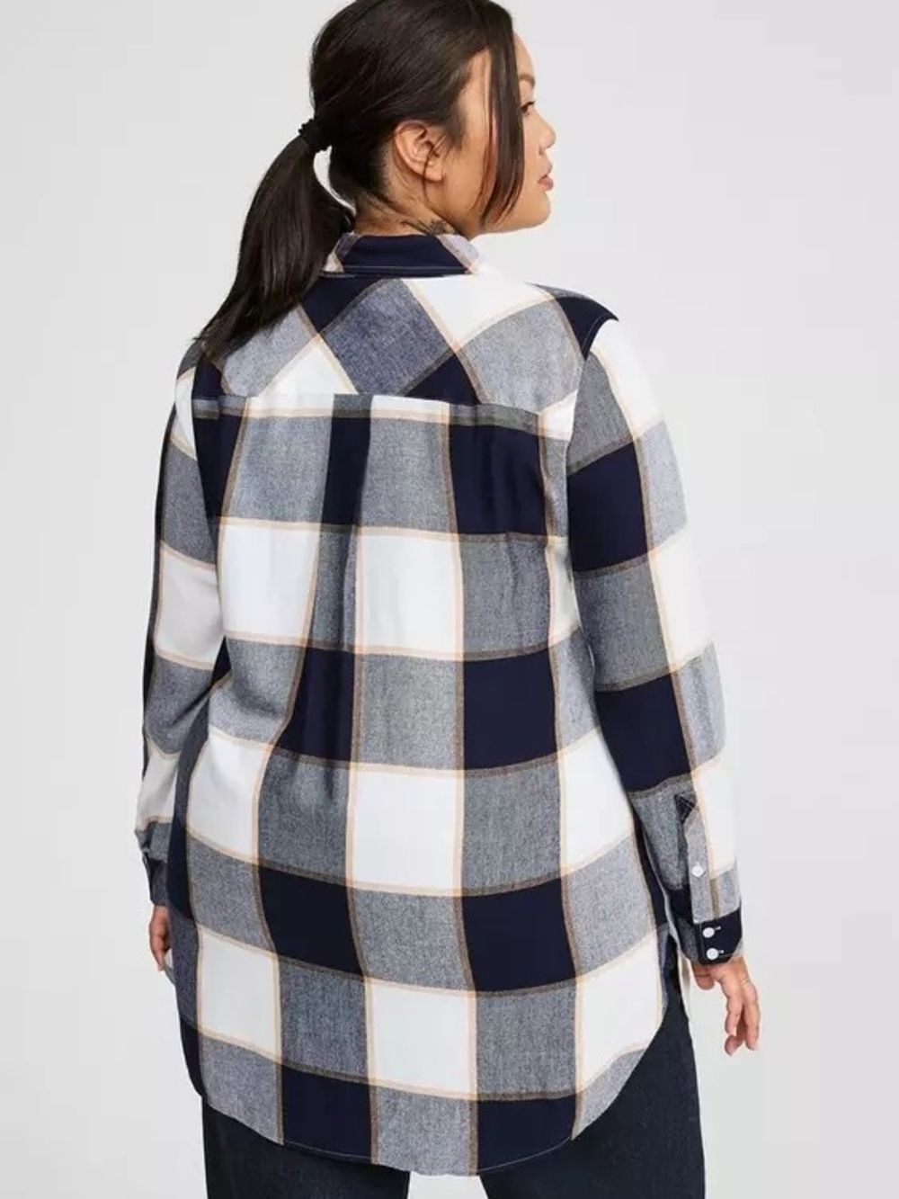 Torrid Womens Black Grey Plaid Fall Lizzie Long Sleeve Tunic Shirt NWT Size 5/5X - Picture 3 of 15